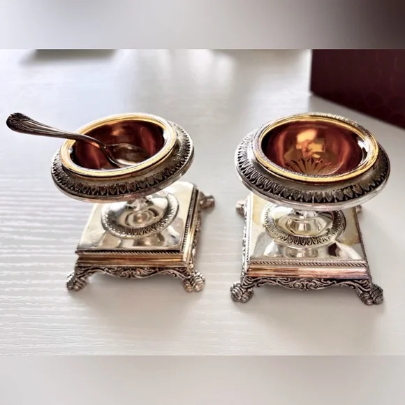 Neiman Marcus Vintage Godinger Silver and Gold Accent Salt Cellar Set - Picture 12 of 12